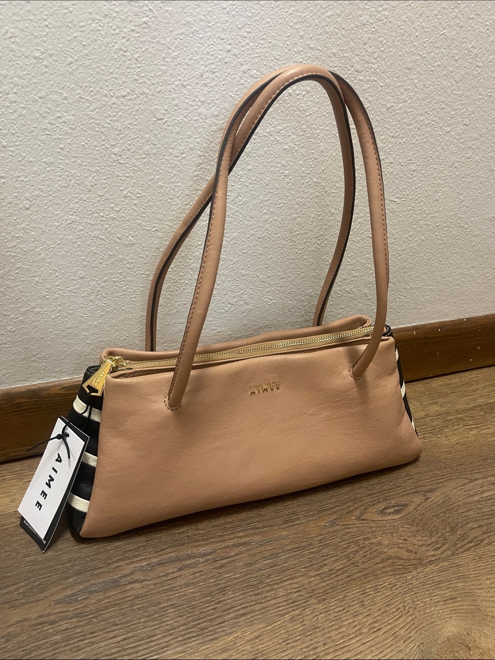 Aimee Kestenberg Tan Shoulder Bag with Black & Cream Stripes canyon multi